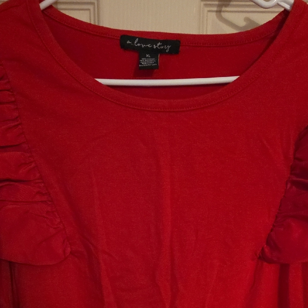 Vibrant Red Ruffled Flutter Sleeve Blouse - Picture 5 of 13